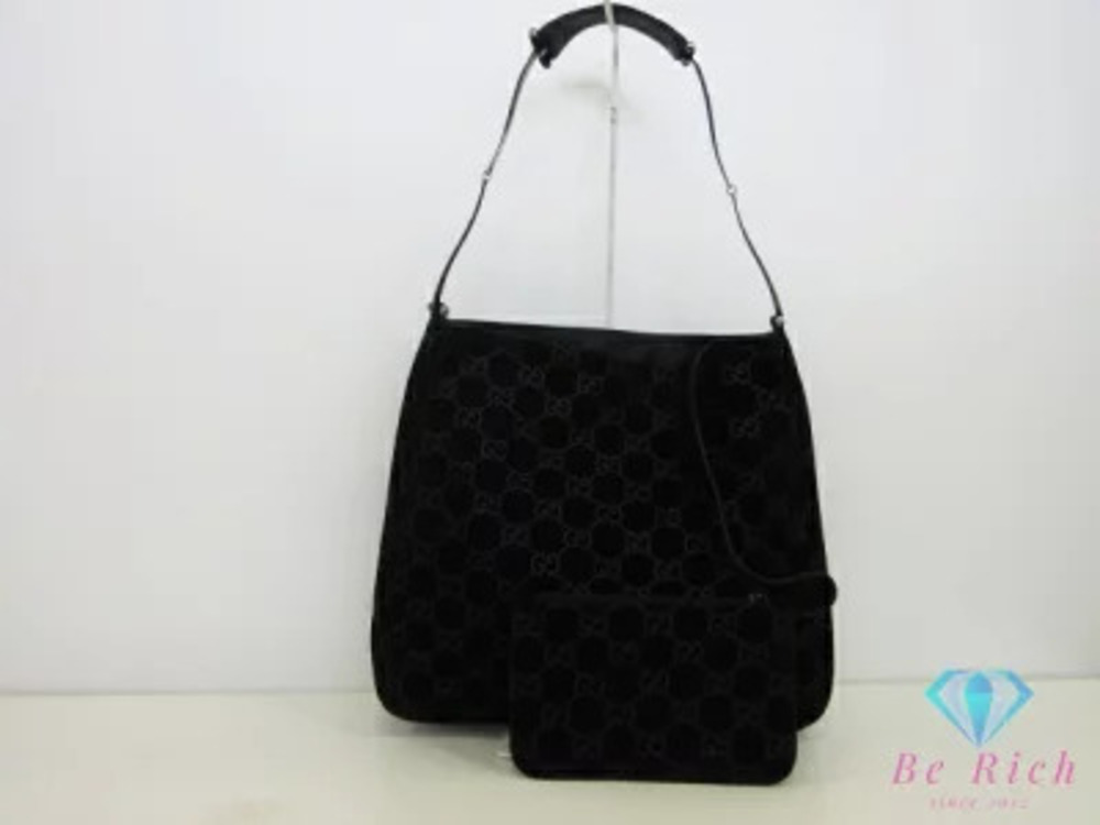 Gucci Handbag Hobo Bag GG Suede Leather Black